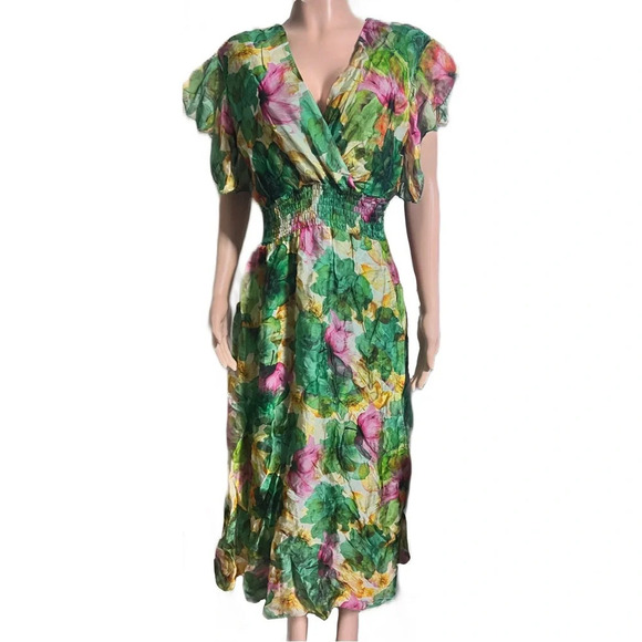 NWT LA RAGAZZE Women’s Floral Italian Silk Blend Maxi Dress - Picture 2 of 14